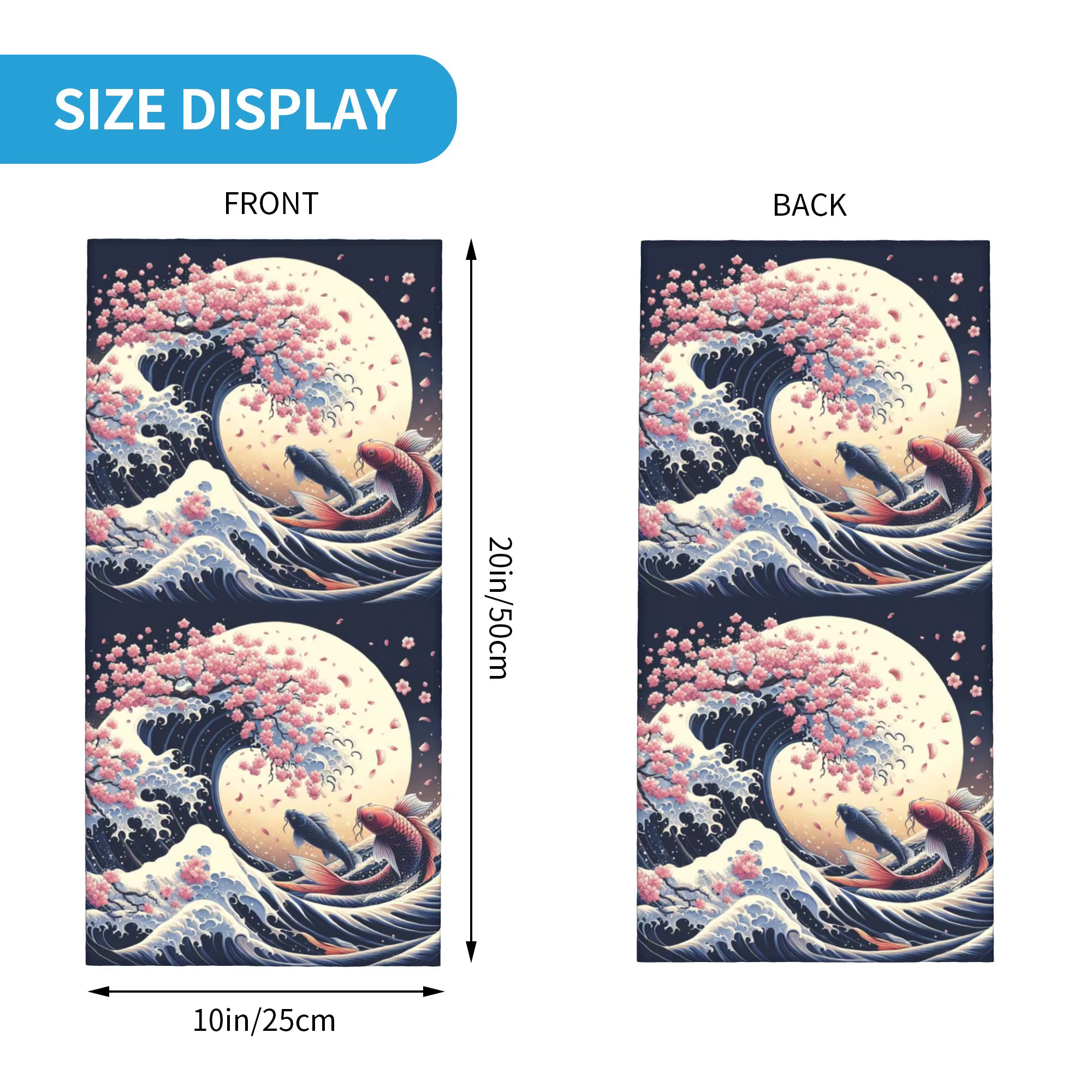 Bandana imprimé Poisson Koi et Grande Vague de Kanagawa, cache-cou, foulard magique, couvre-chef pour sports de plein air, pour hommes et femmes, toutes saisons