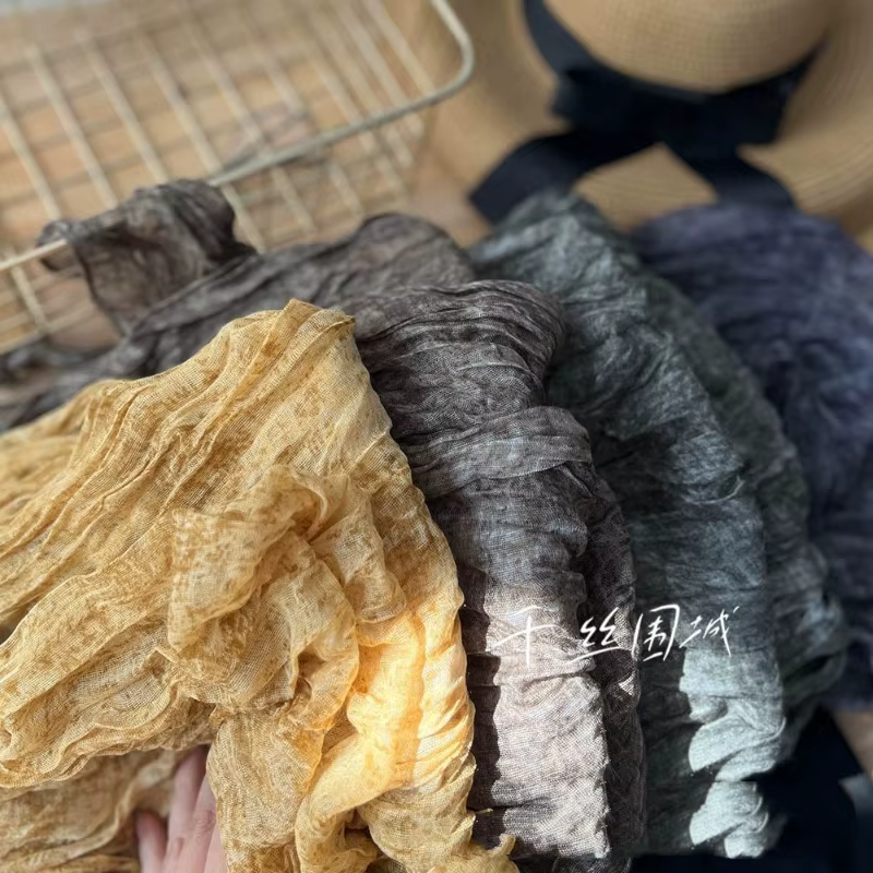 VREOVOR cravate colorant écharpe rétro automne et hiver nouveau Style plissé café mince longue bande châle hommes et femmes soie chaude