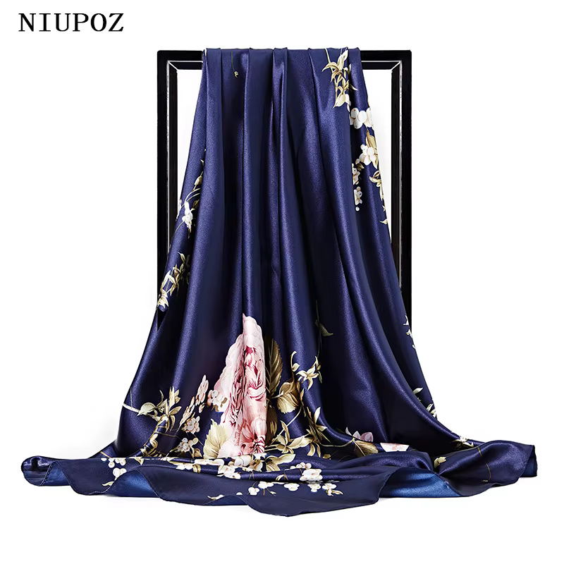 Foulard Carré Élégant de Luxe en Satin pour Femme, Châle, Hijab, 90x90cm