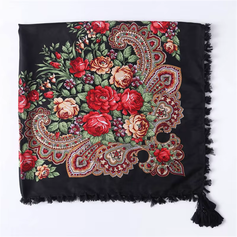 Écharpe carrée à imprimé floral de style russe pour femme