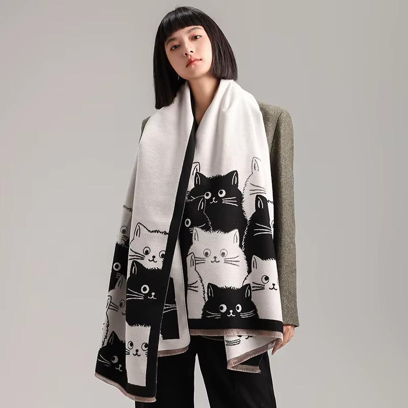 Nouvelle marque de mode chat mignon dames Jacquard Pashmina cachemire écharpe hiver épais chaleur châle résistant au