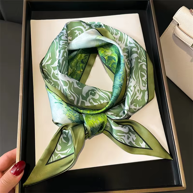 Vert femme maigre foulard en soie 147x14cm longue bande de cheveux ruban