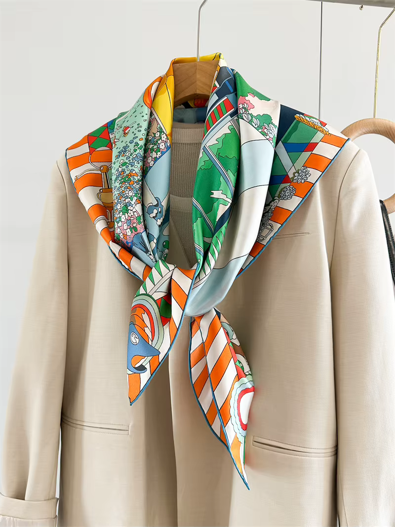 Foulard en soie imprimé cheval 90CM