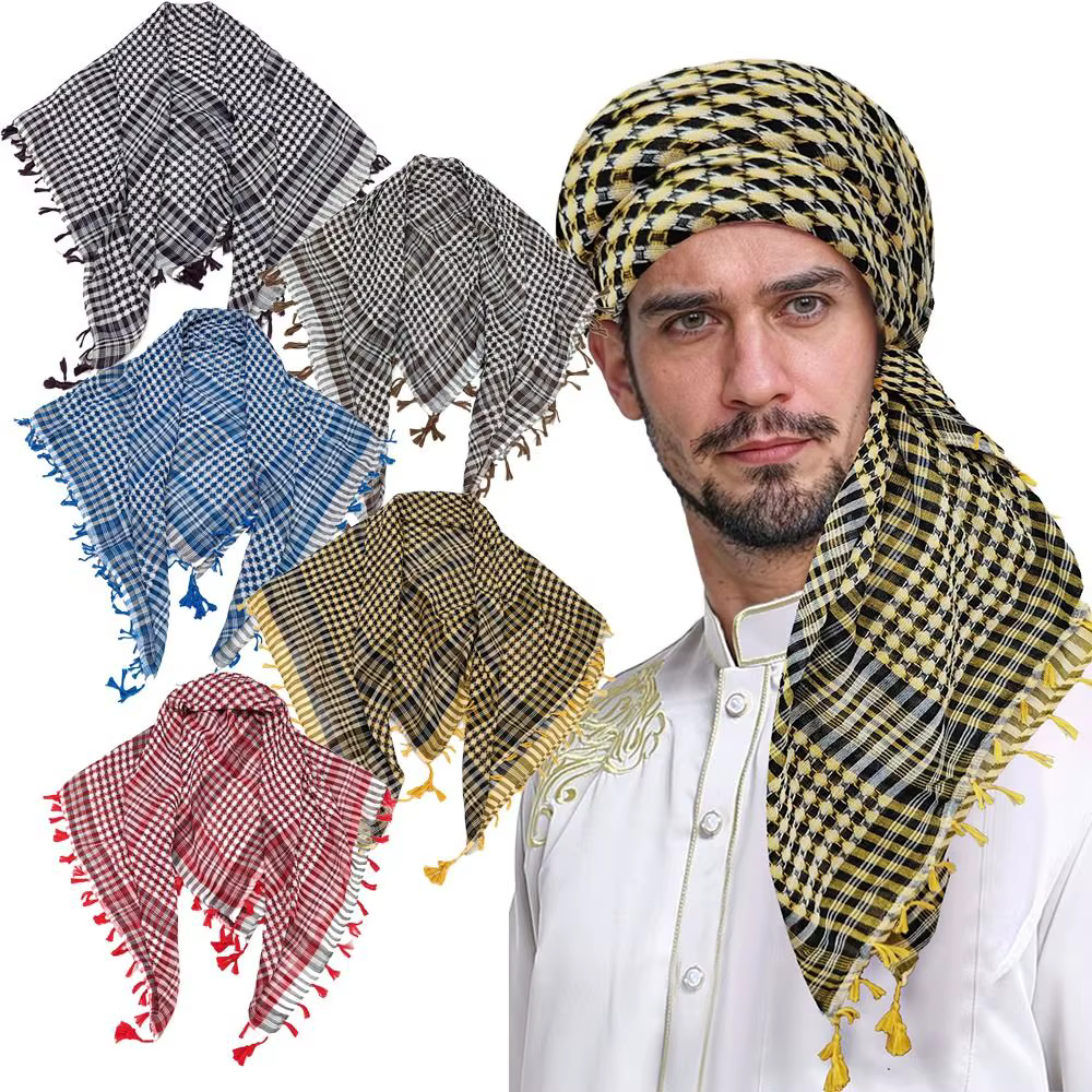 Grand Foulard Arabe Shempiezsauna avec Pompon pour Homme et Femme