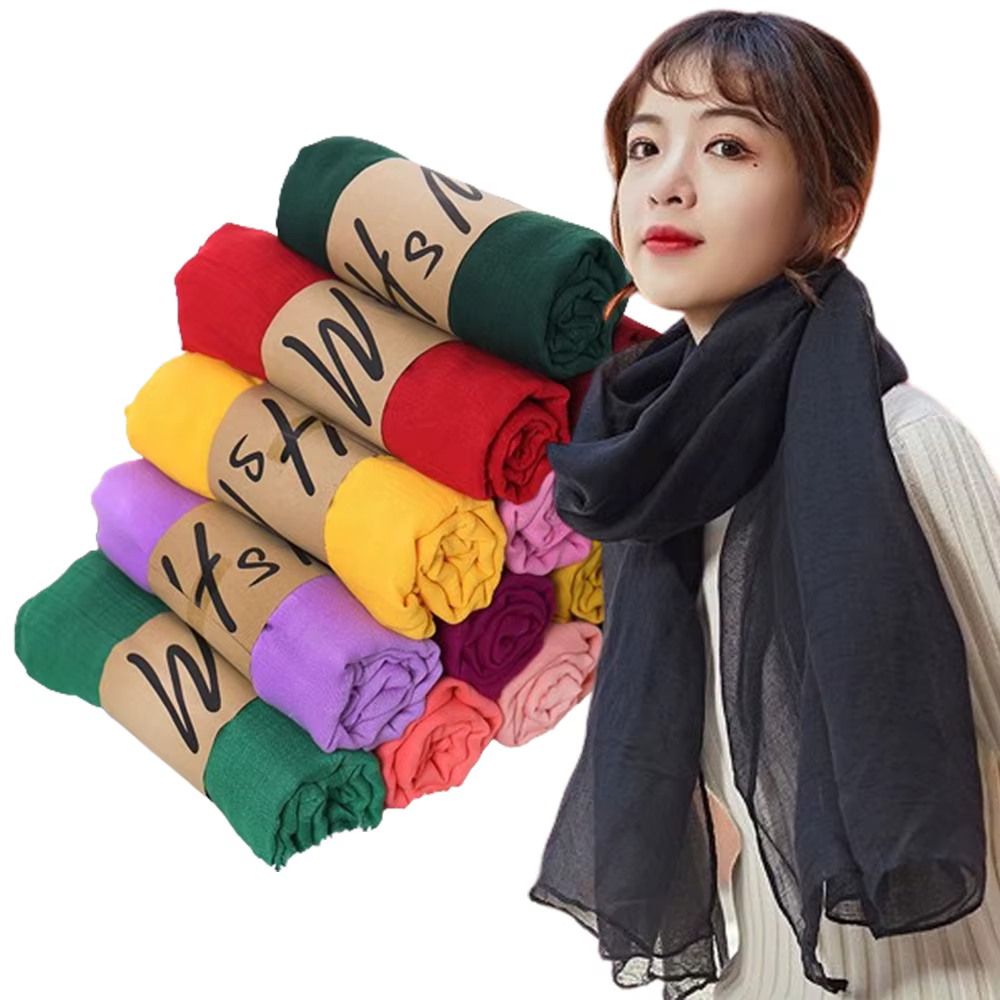 Nouvelles femmes coton lin écharpe châle Hijab musulman Long foulard foulards bandeau couleur unie
