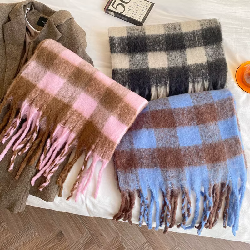 Écharpe en laine à carreaux coréens pour femmes