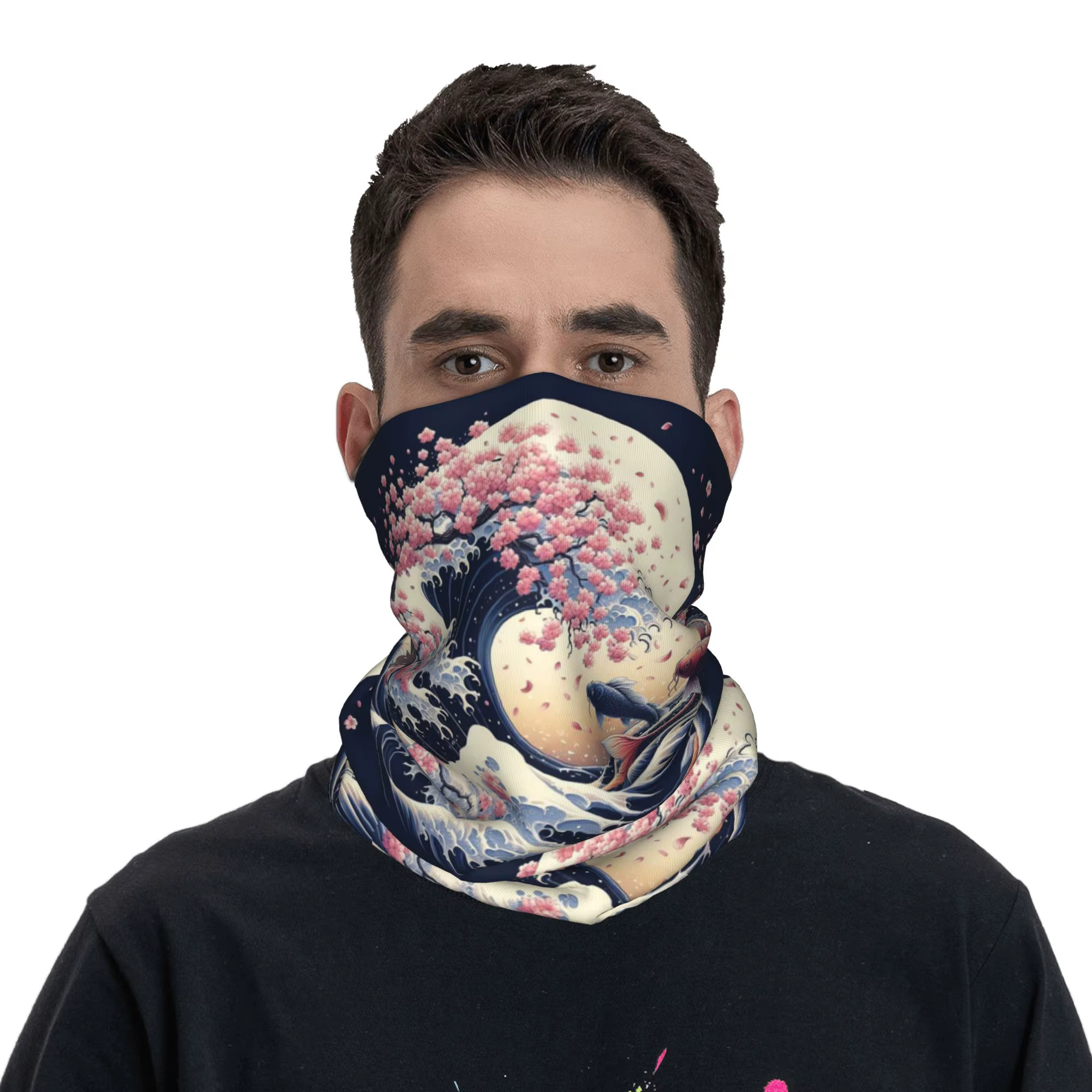 Bandana imprimé Poisson Koi et Grande Vague de Kanagawa, cache-cou, foulard magique, couvre-chef pour sports de plein air, pour hommes et femmes, toutes saisons
