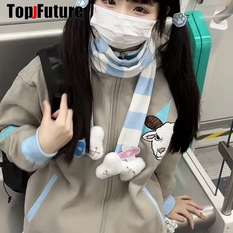 Harajuku gothique Lolita Y2k fille Punk femmes longue écharpe streetwear ange fourrure os foulards