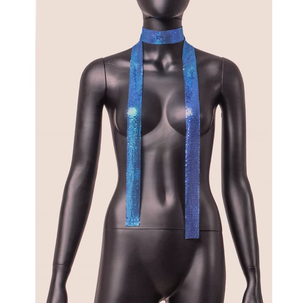 Mode esthétique paillettes écharpe Punk longue mince scintillant Bling foulard en alliage d'aluminium Sexy
