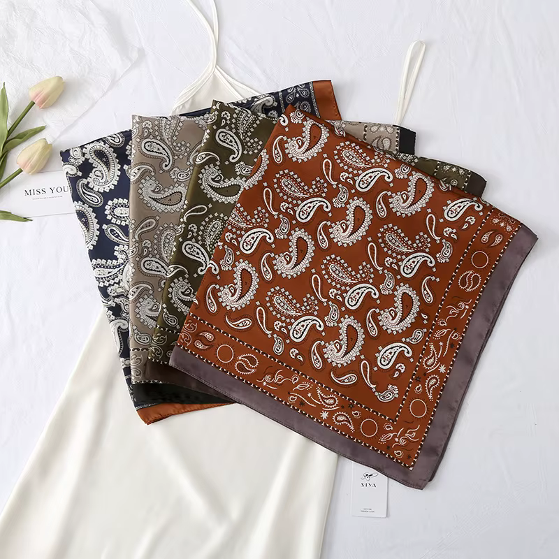 90*90 cm Paisley soie Satin cheveux écharpe femmes foulard imprimé femme carré Bandana cou Hijab dame châles foulards Sjaal