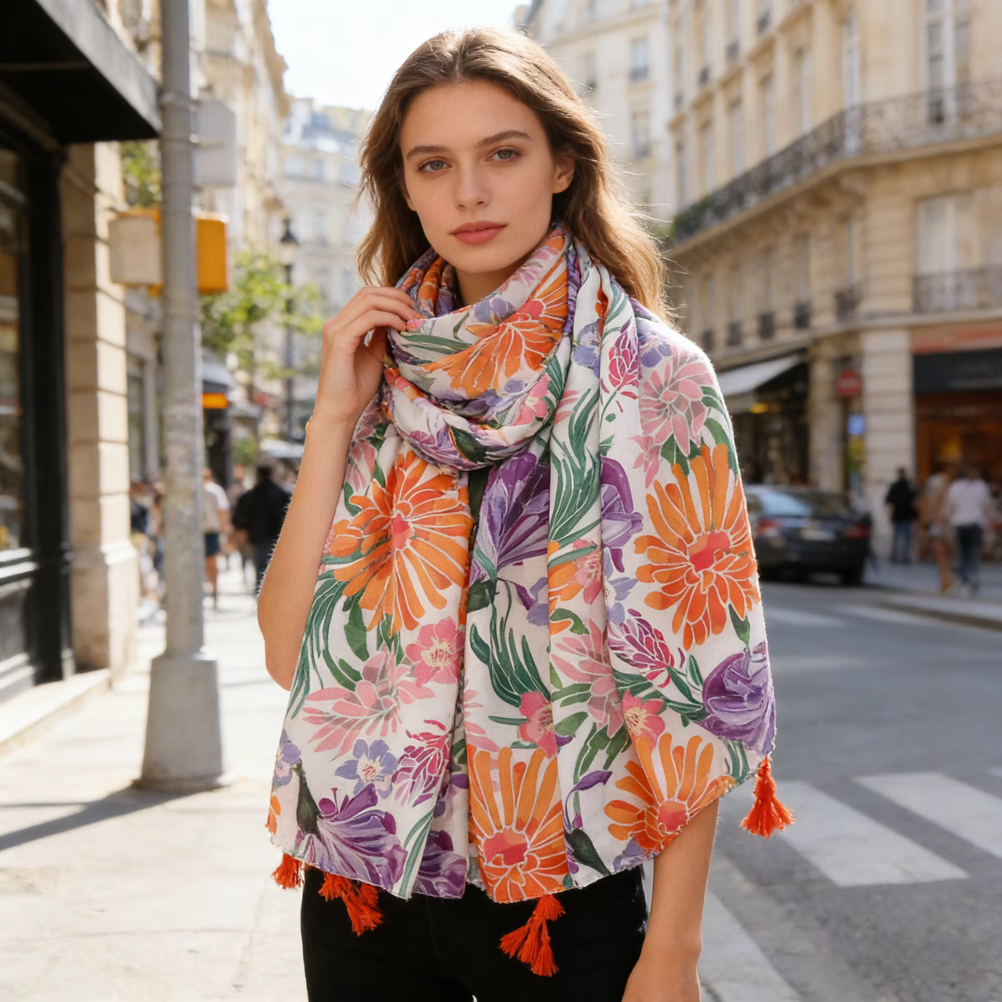 Écharpe longue pour femme à imprimé floral coloré