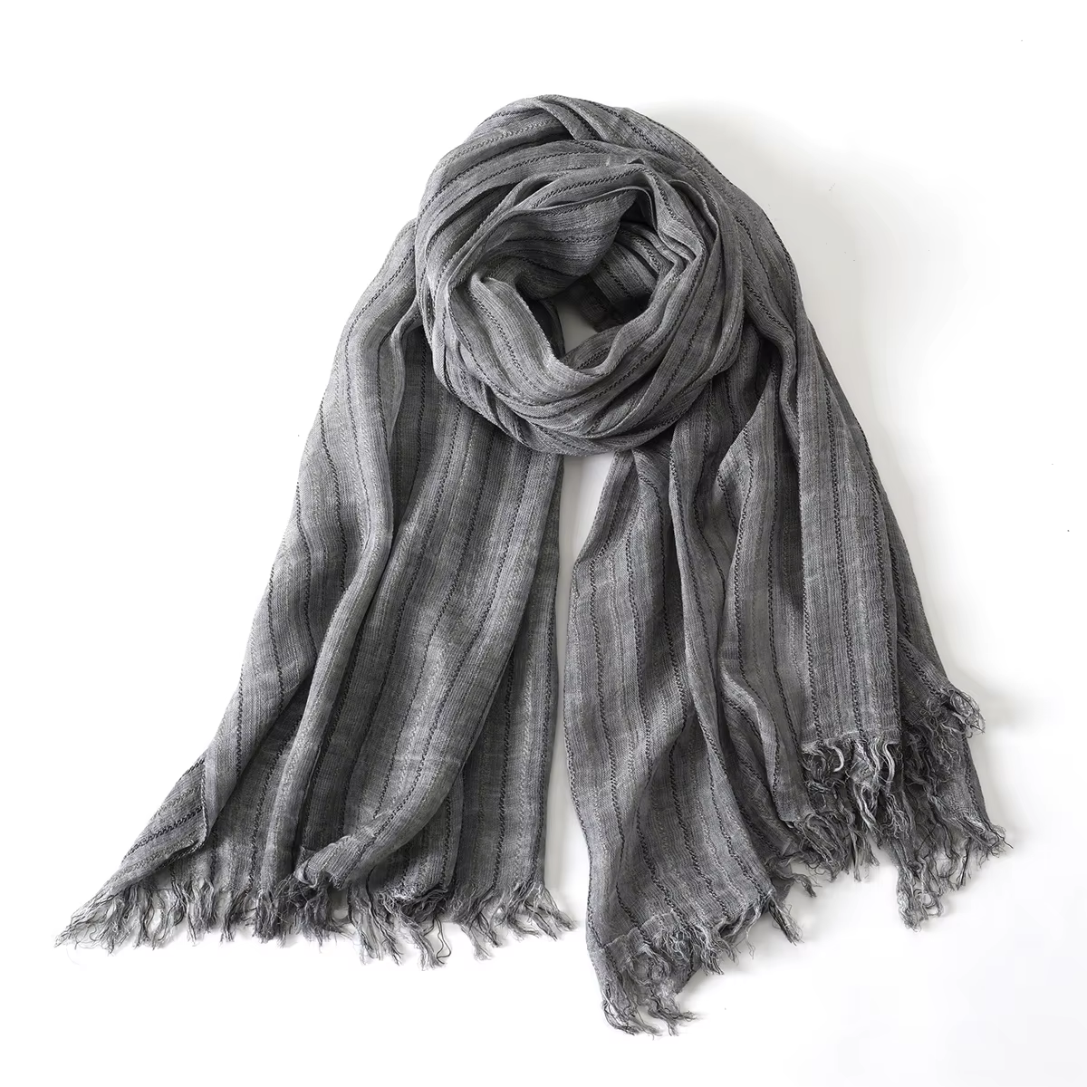 Mode homme marque coton lin rayé écharpe automne hiver noir marine chaud hommes accessoires foulards court gland Bufanda