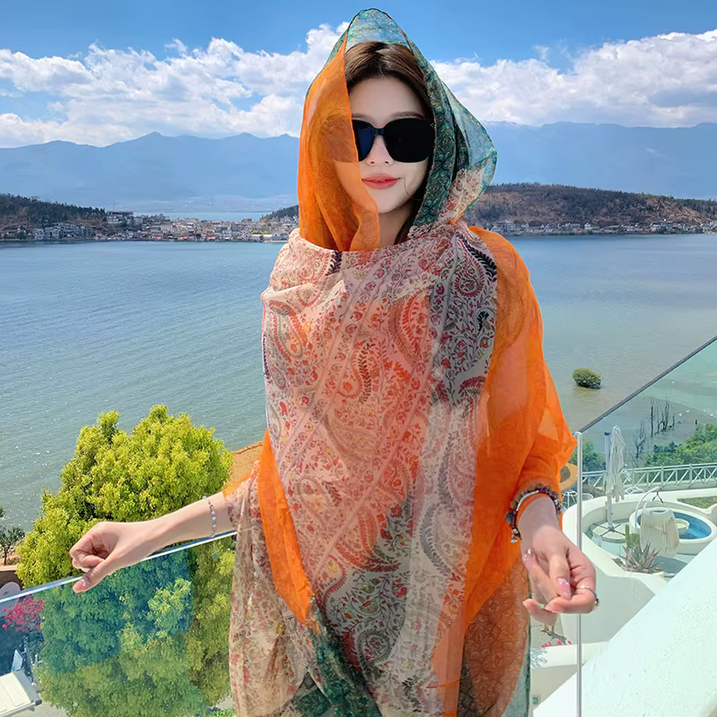 Élégant foulard de plage ultra-soyeux en fibre de polyester haut de gamme