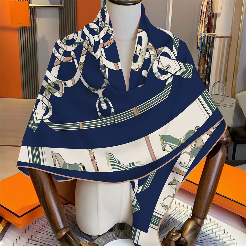 Foulard en cachemire de soie pour femmes, carré roulé à la main, grand Bandana de luxe, Hijab, Poncho 135CM