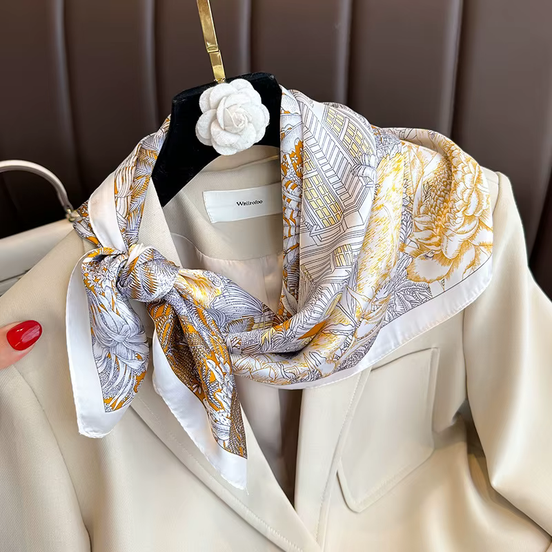 Foulard Carré Imprimé Floral de Luxe pour Femme