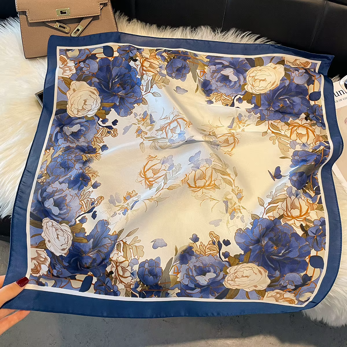 Écharpe en soie imitation haut de gamme de luxe léger européenne et américaine