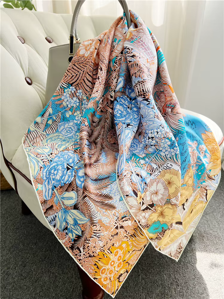 Foulard en soie de mûrier marque de luxe femmes foulards carrés Hijab châle enveloppement concepteur femme