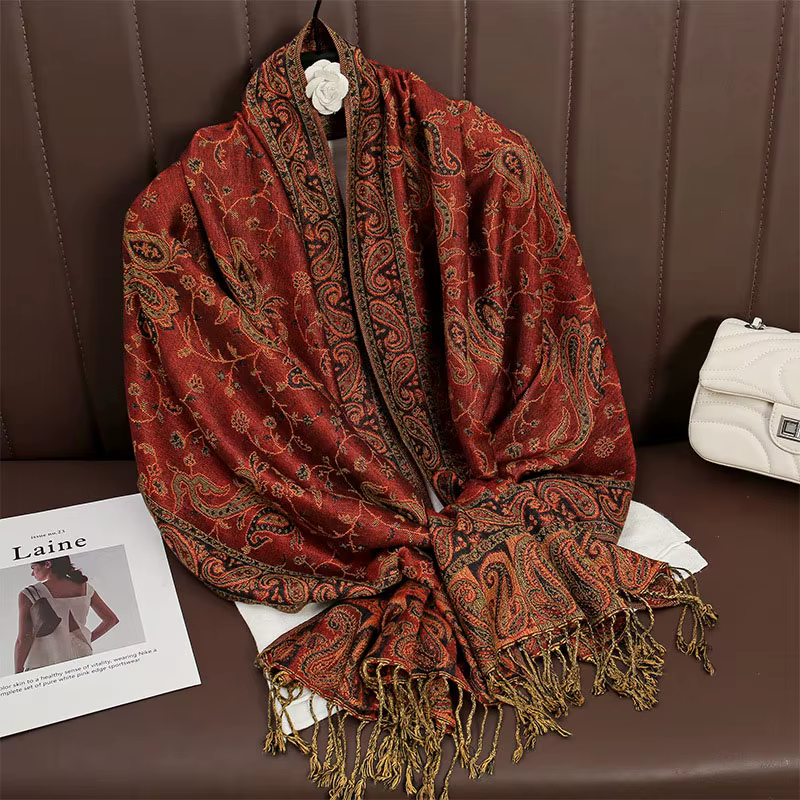 Nouvelle écharpe en imitation cachemire à franges jacquard - luxueuse et haut de gamme