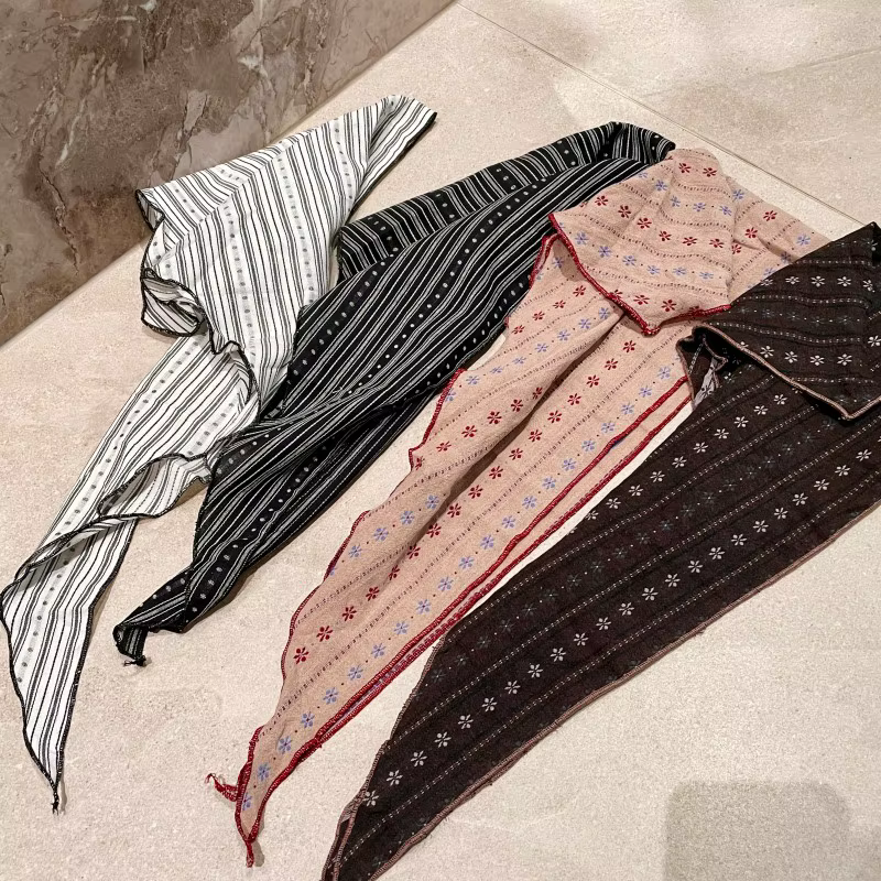 Femmes Vintage Floral rayé écharpe respirant coton lin mélange Triangle cou foulard Boho Chic bandeau et collier