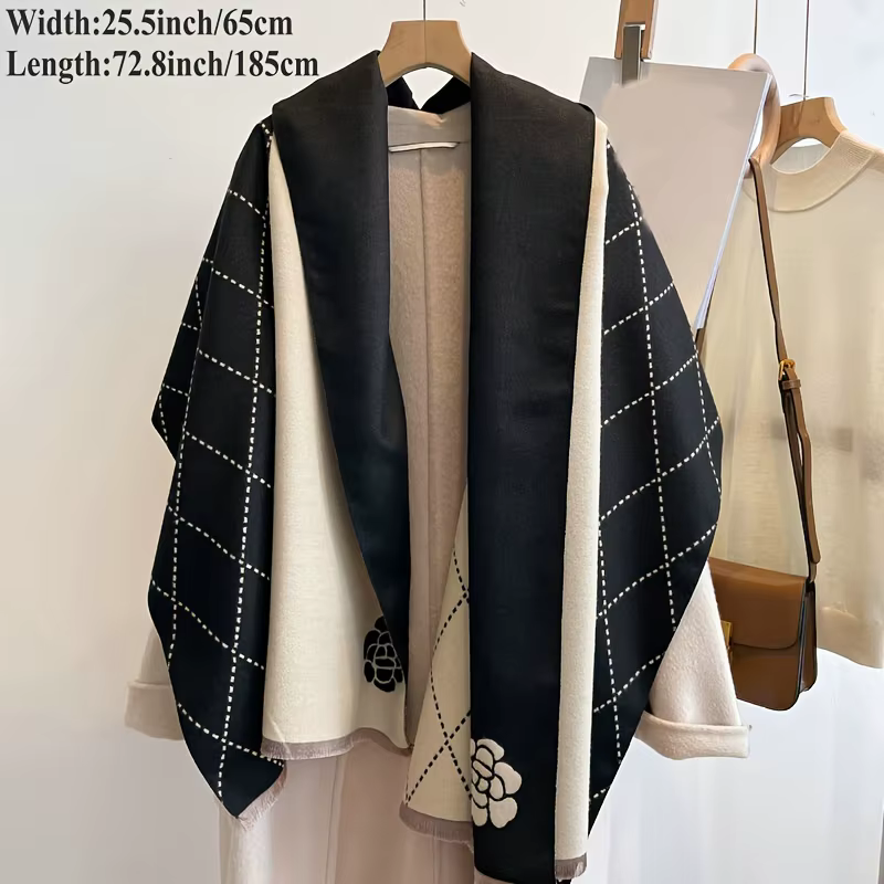 Écharpe Jacquard camélia géométrique élégante