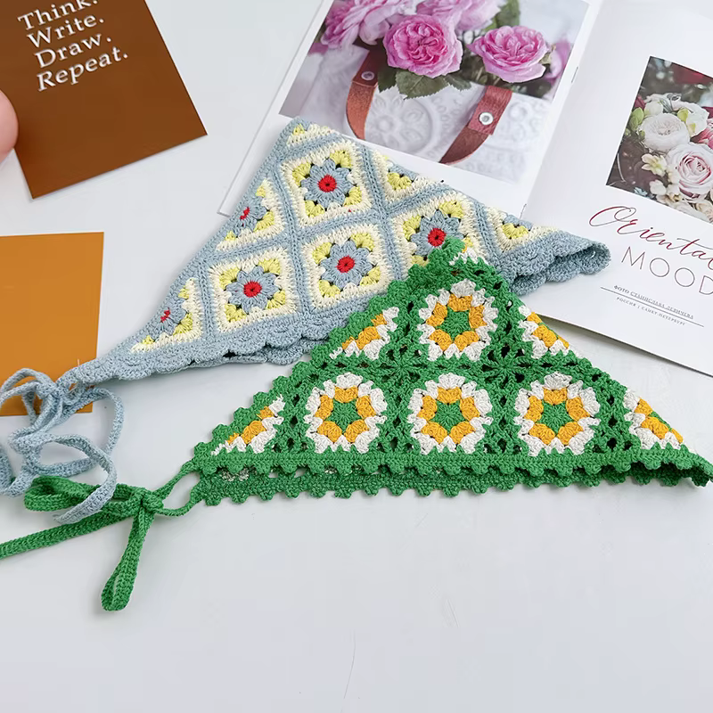 Nouveau foulard de cheveux triangulaire tricoté à la main rétro français pour les femmes printemps été voyage Photo
