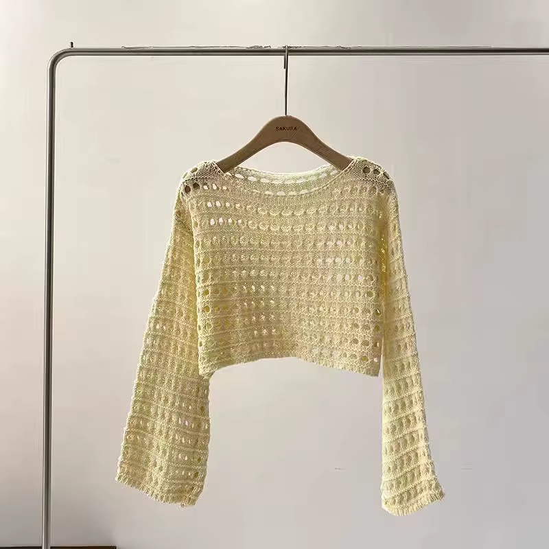Haut en tricot au Crochet à manches longues pour femmes