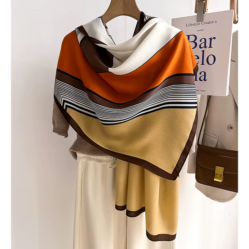Marque de luxe écharpe laine coton châle dame Wrap grand Pashmina Hijab bandeau foulards automne hiver Bufanda Foulard plage étoles