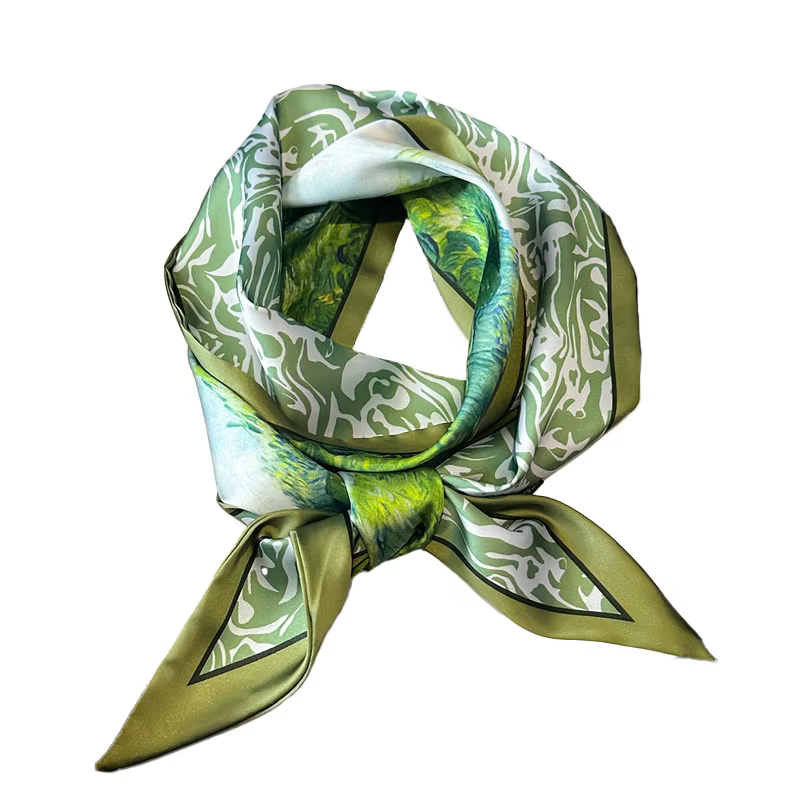 Vert femme maigre foulard en soie 147x14cm longue bande de cheveux ruban