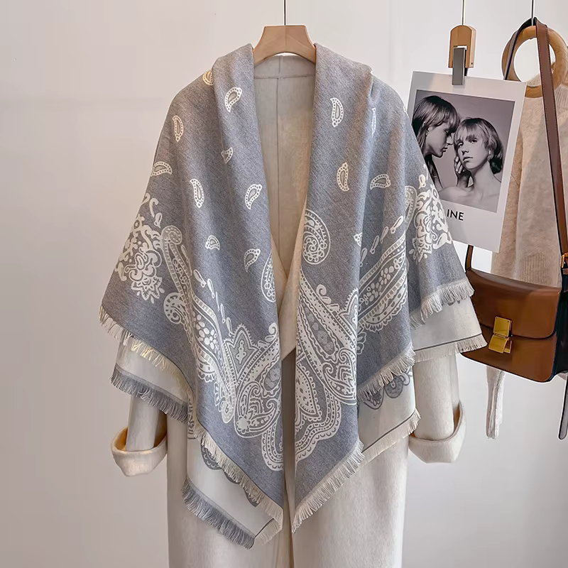 Nouvelle mode femme Faux cachemire hiver Pashmina Vintage imprimé glands épais chaud double face écharpe en plein air châles enveloppes Foulard