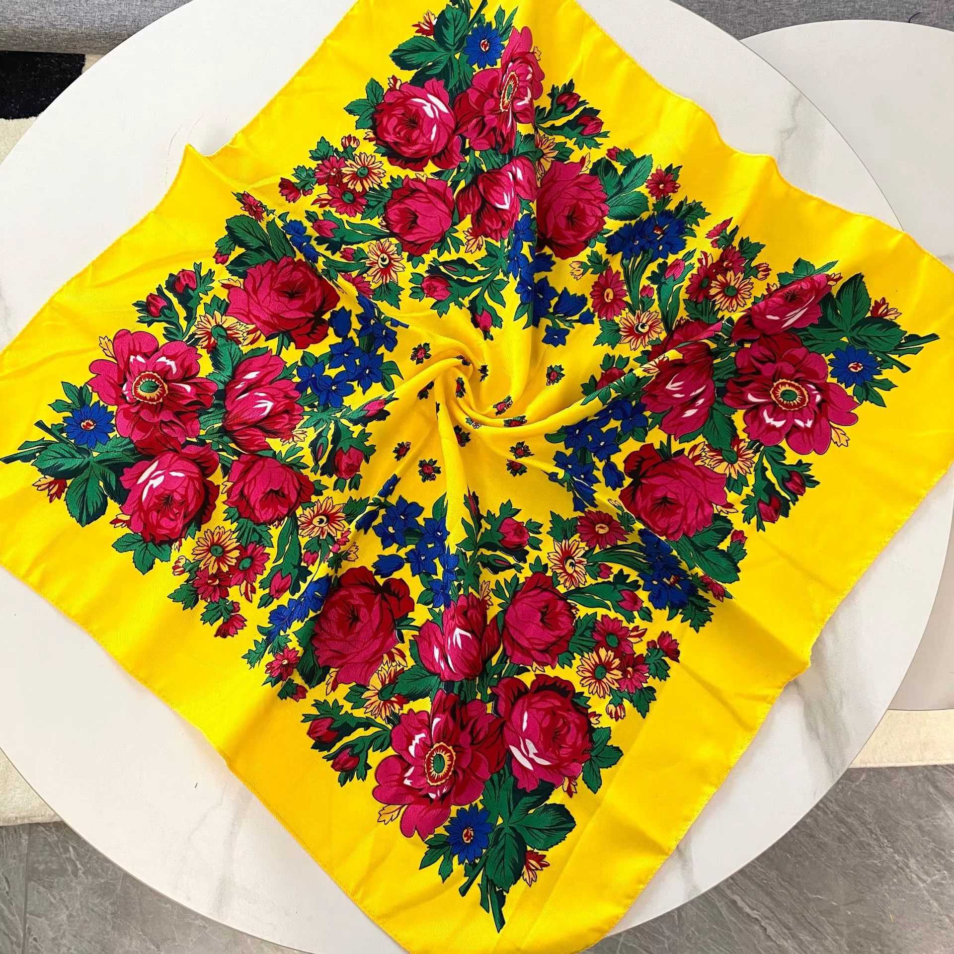 Foulard russe rétro fleur de cajou sergé coton carré châle femmes écharpe SJ1