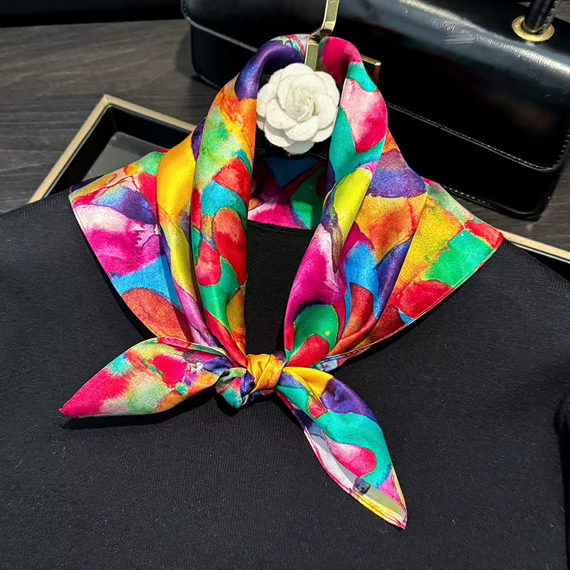Foulard arc-en-ciel femmes 100% soie Bandana carré