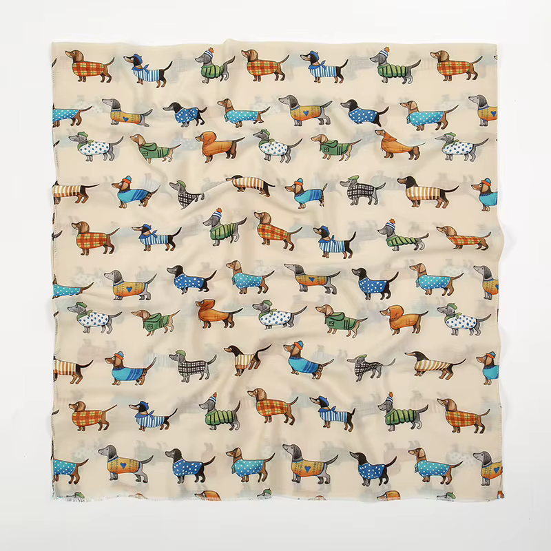 Écharpe en Viscose à Motif de Chien et Chat pour Femme Musulmane