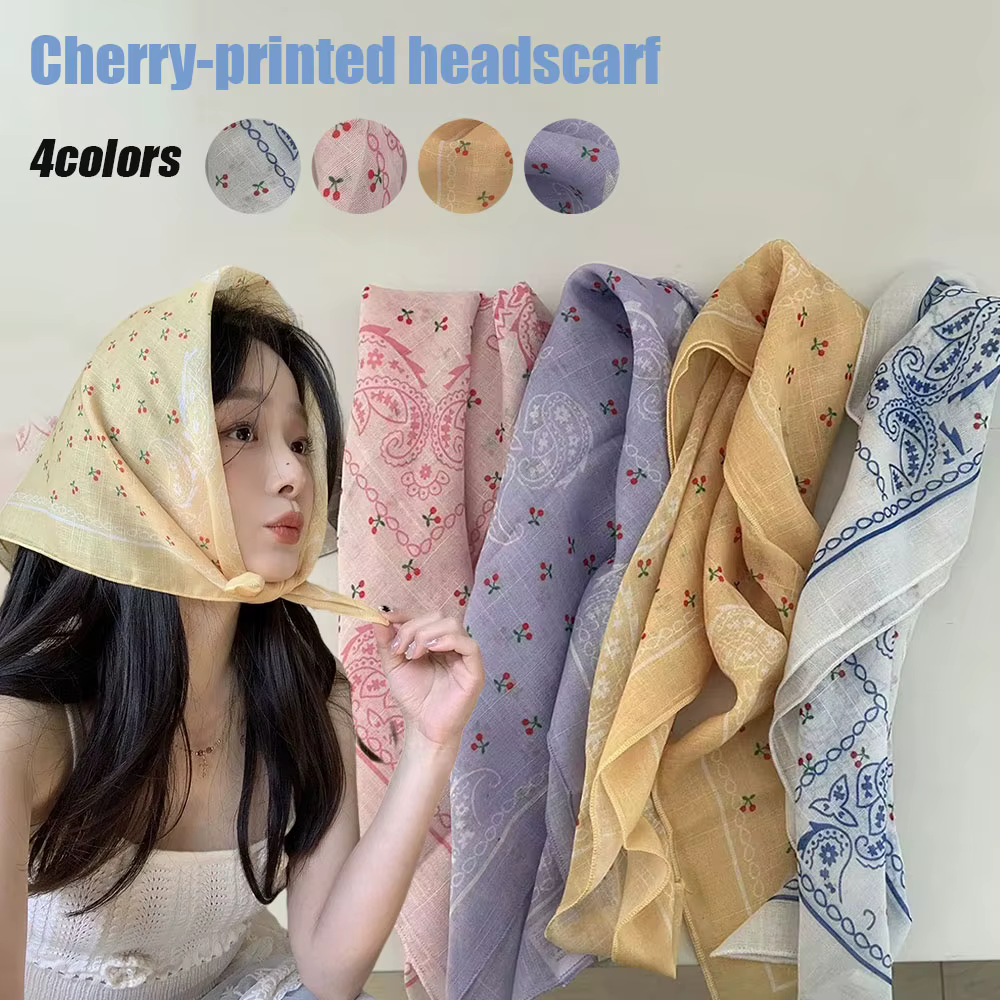 Foulard carré imprimé cerises pour femme