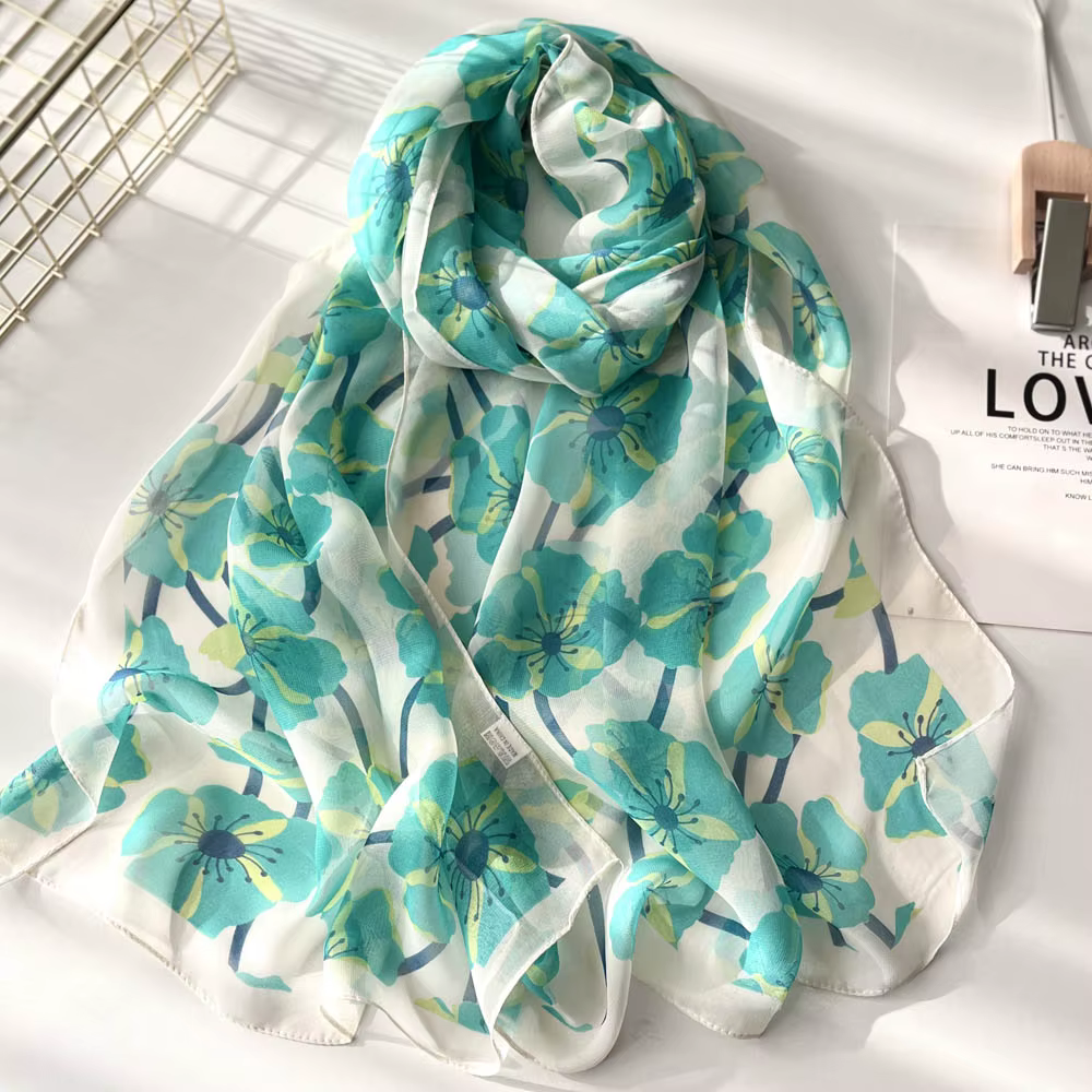 Foulard à fleurs en mousseline de soie pour femmes