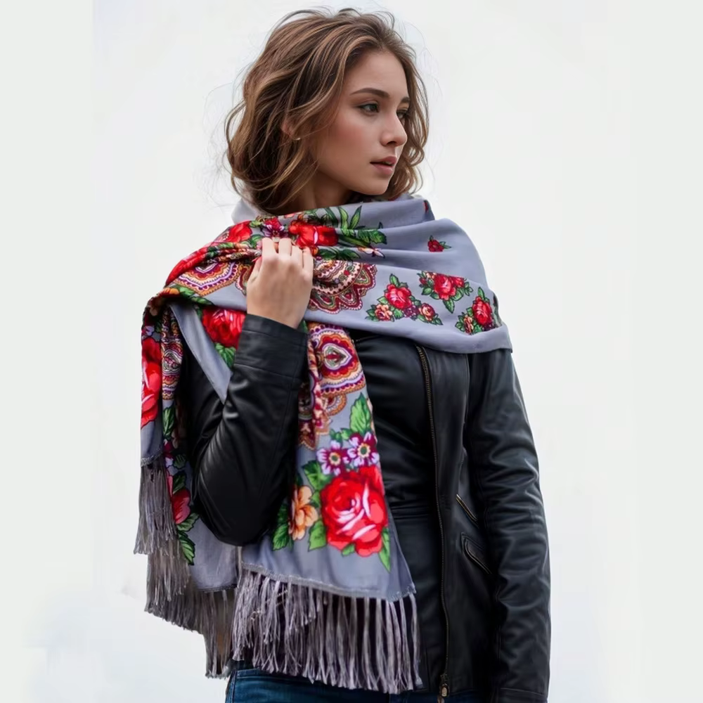 Marque de luxe nouvelle fleur rétro Style ethnique imprimé écharpe femmes longue serviette gland enveloppement automne et hiver chaud châle foulards