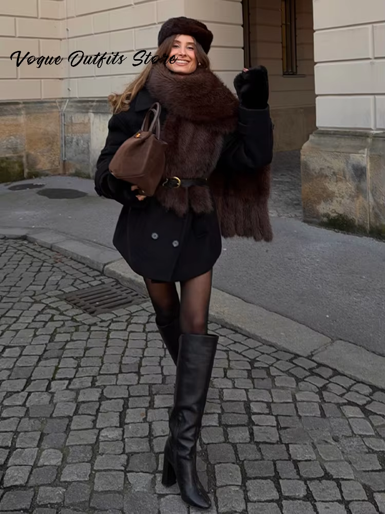 Élégant luxe fausse fourrure gland longue écharpe femmes solide chaud tout-match Chic