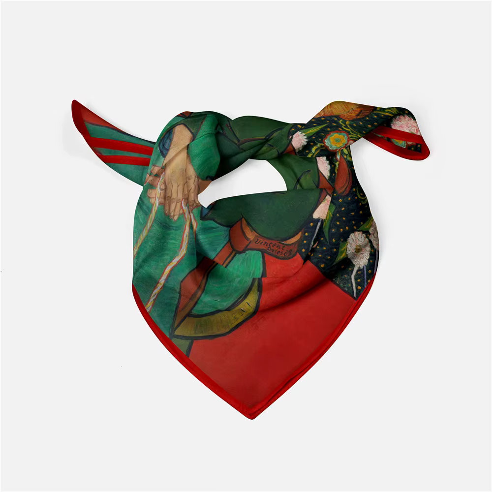 Petit Foulard Carré en Satin Sergé de Style Français pour Femme