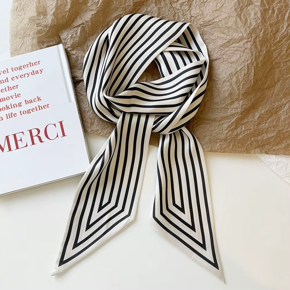 Style rétro femme châle français cravate foulard rayure impression