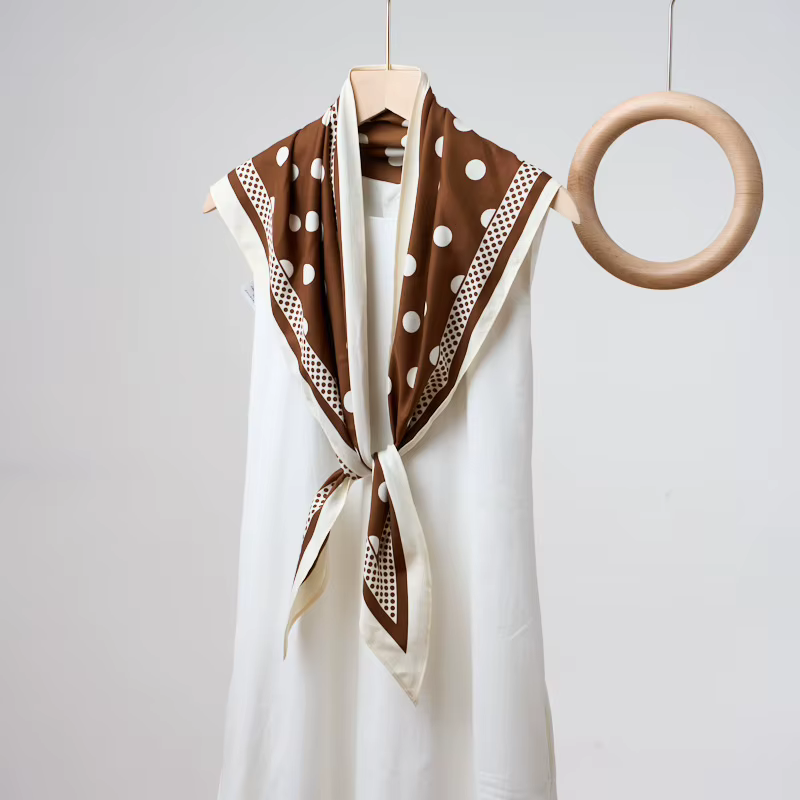 1 nouvelle écharpe triangle imprimée à pois couleur café simple