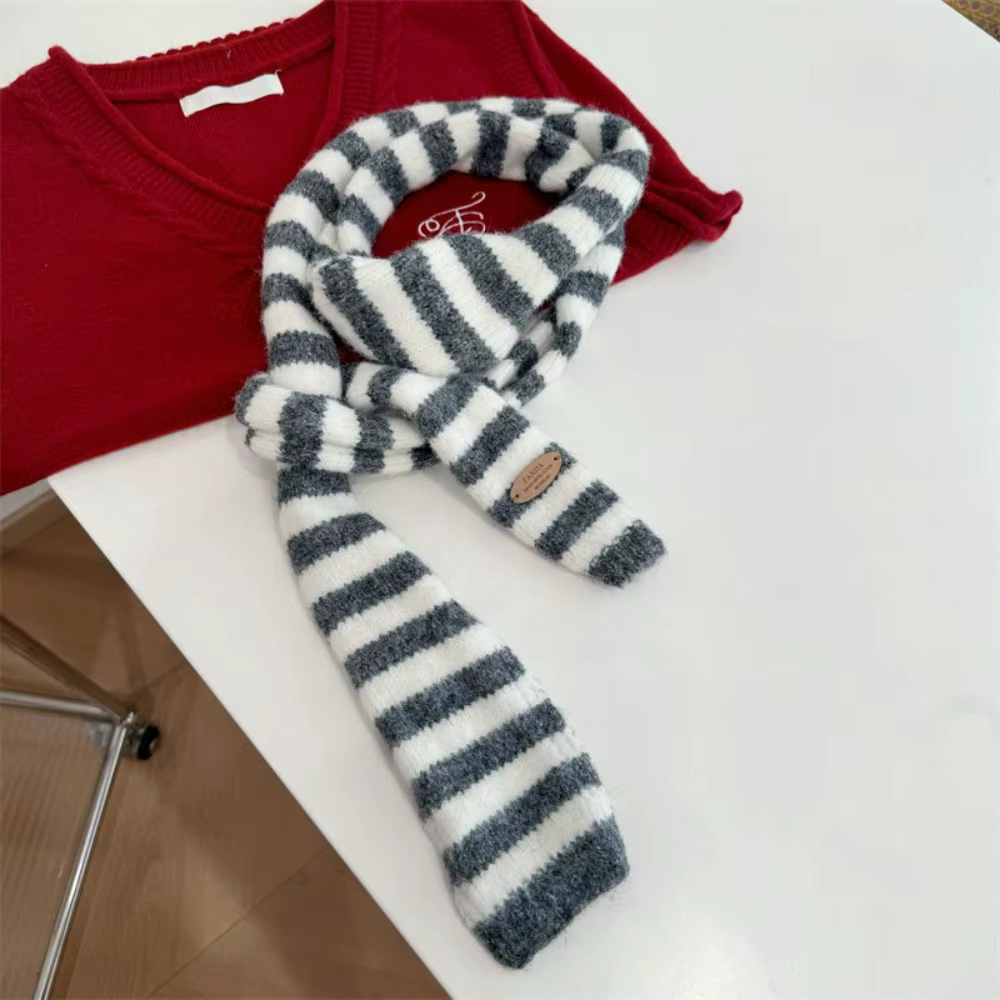 Foulard Long en coton à rayures noires et grises pour femmes