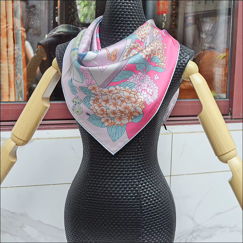 Nouveau Foulard en Soie Rose pour Femme 90 * 90 cm