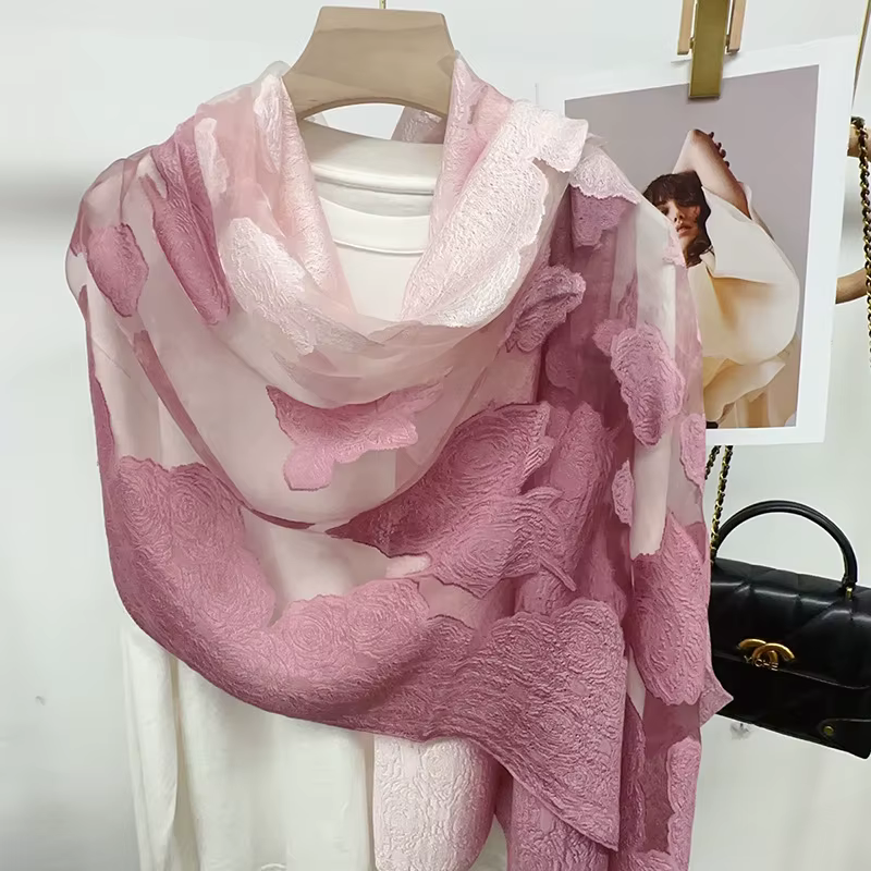 Châle écharpe avec sensation haut de gamme nouveau dégradé Style chinois fleur longue