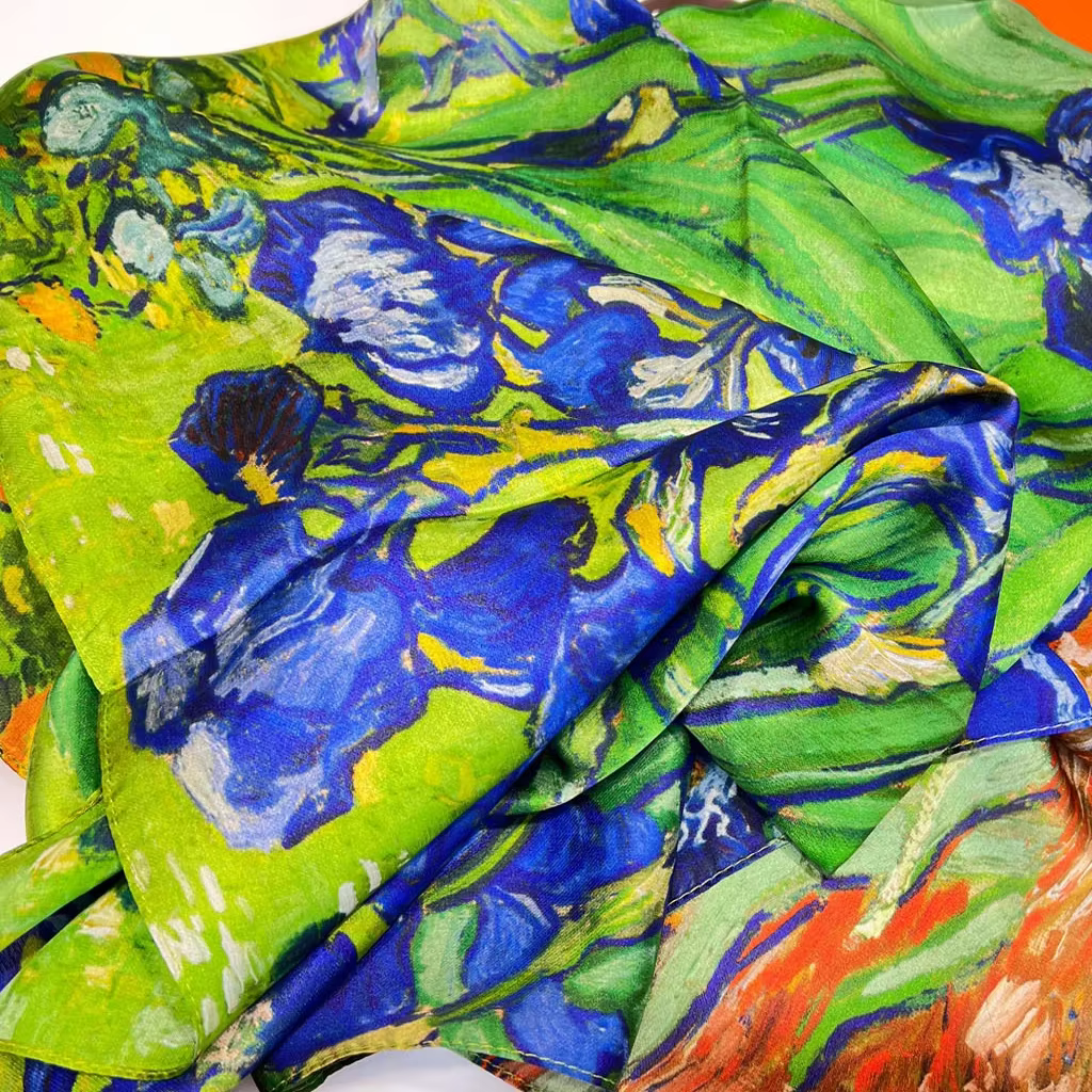 Printemps iris 100% Foulard en soie naturelle femmes de luxe concepteur Floral Hijab foulards