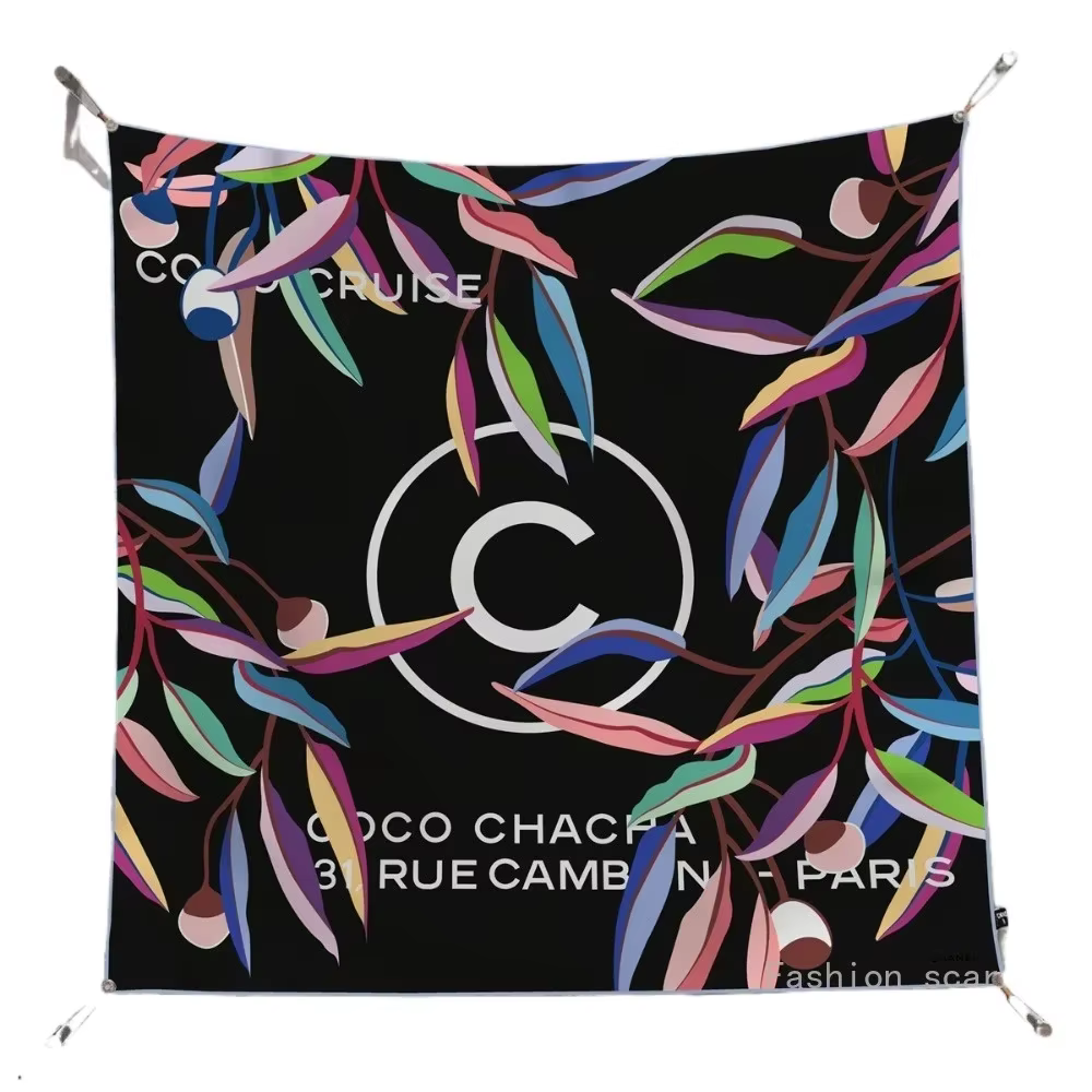 Français 90cm lettre petit C sergé soie femmes crème solaire châle grand carré écharpe foulard en gros foulards