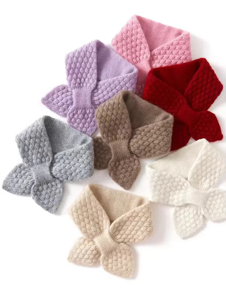 Femmes 100% pur cachemire tricoté petit nœud papillon écharpe foulard mousse point doux cou plus chaud anneau col femme Boutique Acc