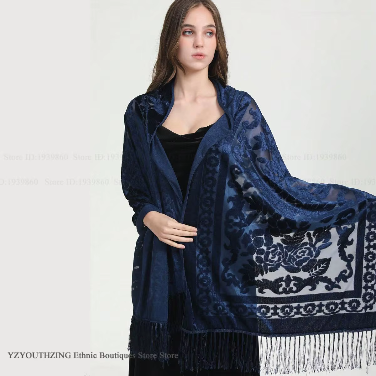 Femmes velours écharpe châle femme longue Jacquard foulards Noble