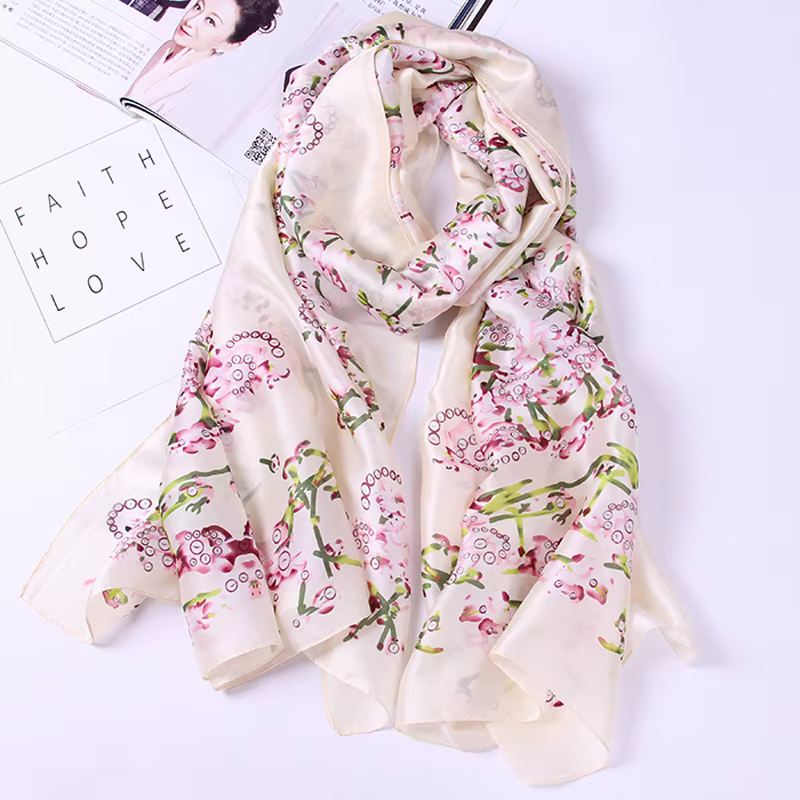 100% Foulard en soie naturelle femmes marque de luxe impression numérique fleurs