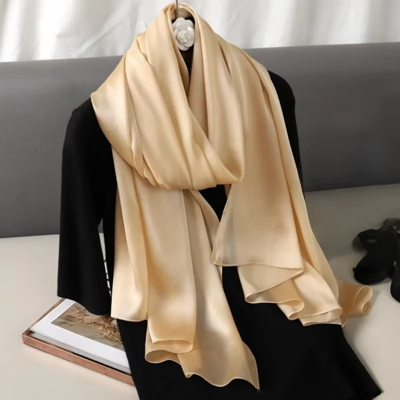 90*180 cm mode luxe couleur unie foulard en soie femmes doux lisse foulards tête enveloppement Hijab extérieur silencieux Long châle serviette de plage