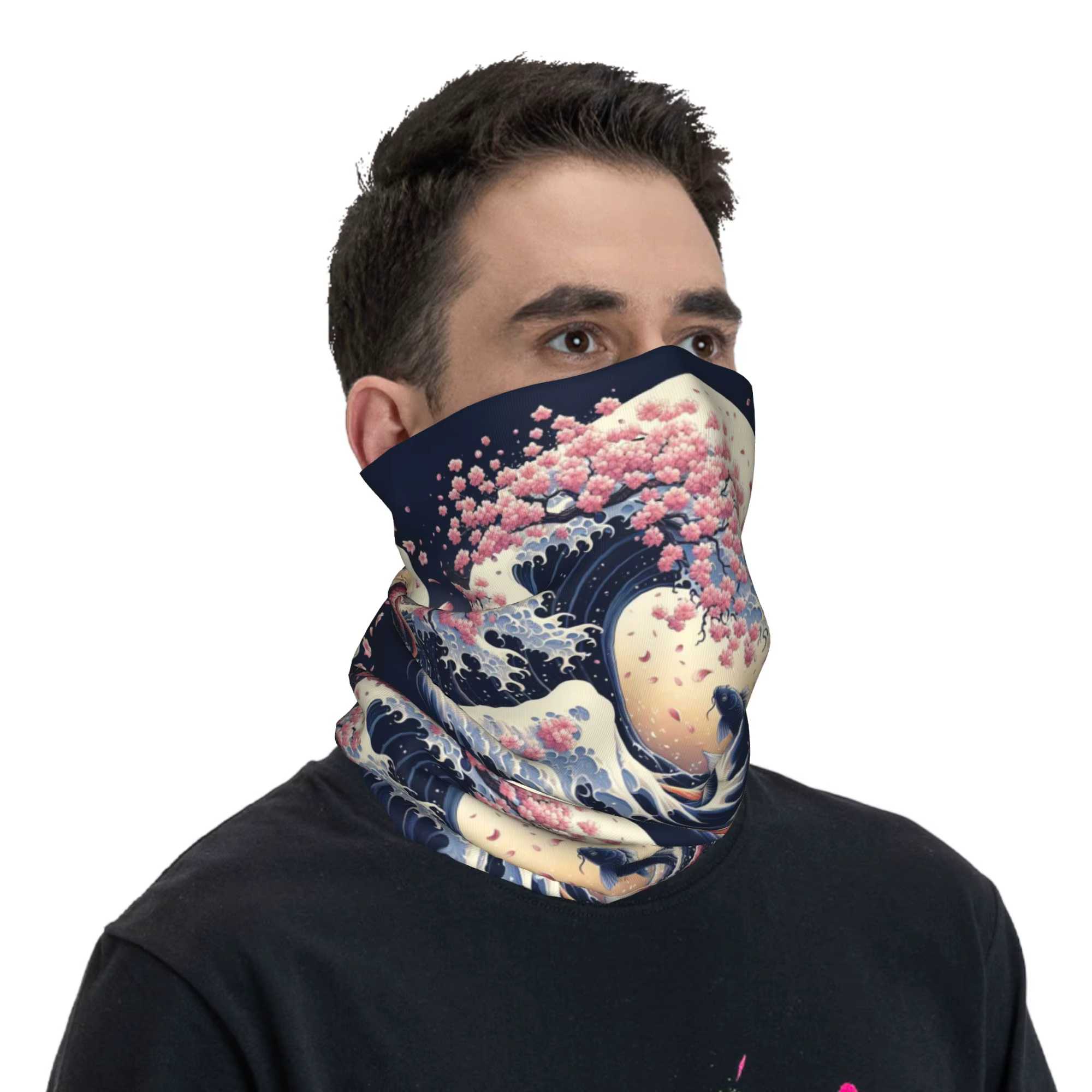 Bandana imprimé Poisson Koi et Grande Vague de Kanagawa, cache-cou, foulard magique, couvre-chef pour sports de plein air, pour hommes et femmes, toutes saisons