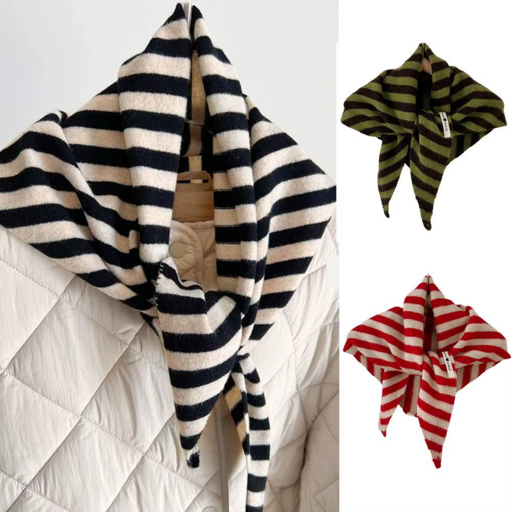 Polyvalent rayé laine tricoté Triangle écharpe femmes mode